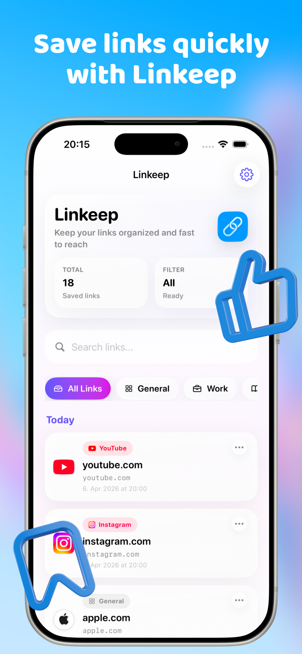Linkeep home screen